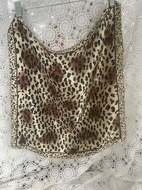 Leopard Print Satin Scarf - Brown/Black 20 x 20 versatile use, headband, purse